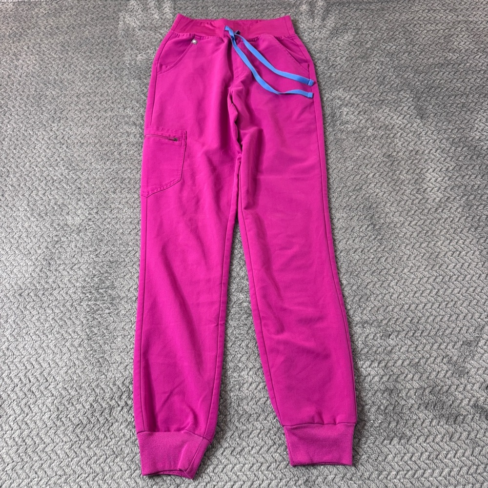 FIGS Women's Hot Pink Scrub Joggers with Blue Drawstring